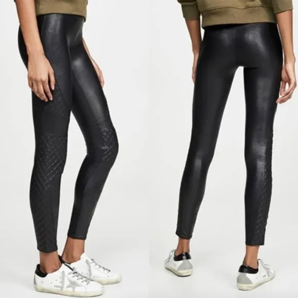 Spanx Quilted Faux Leather Leggings Size Small Black